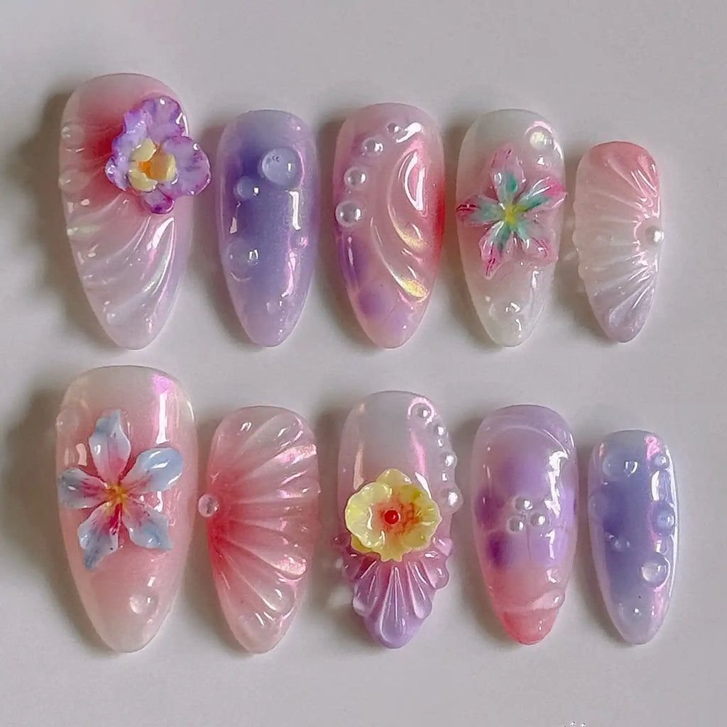 Handmade Blossom Pink Aura Ombre Press on Nails G02