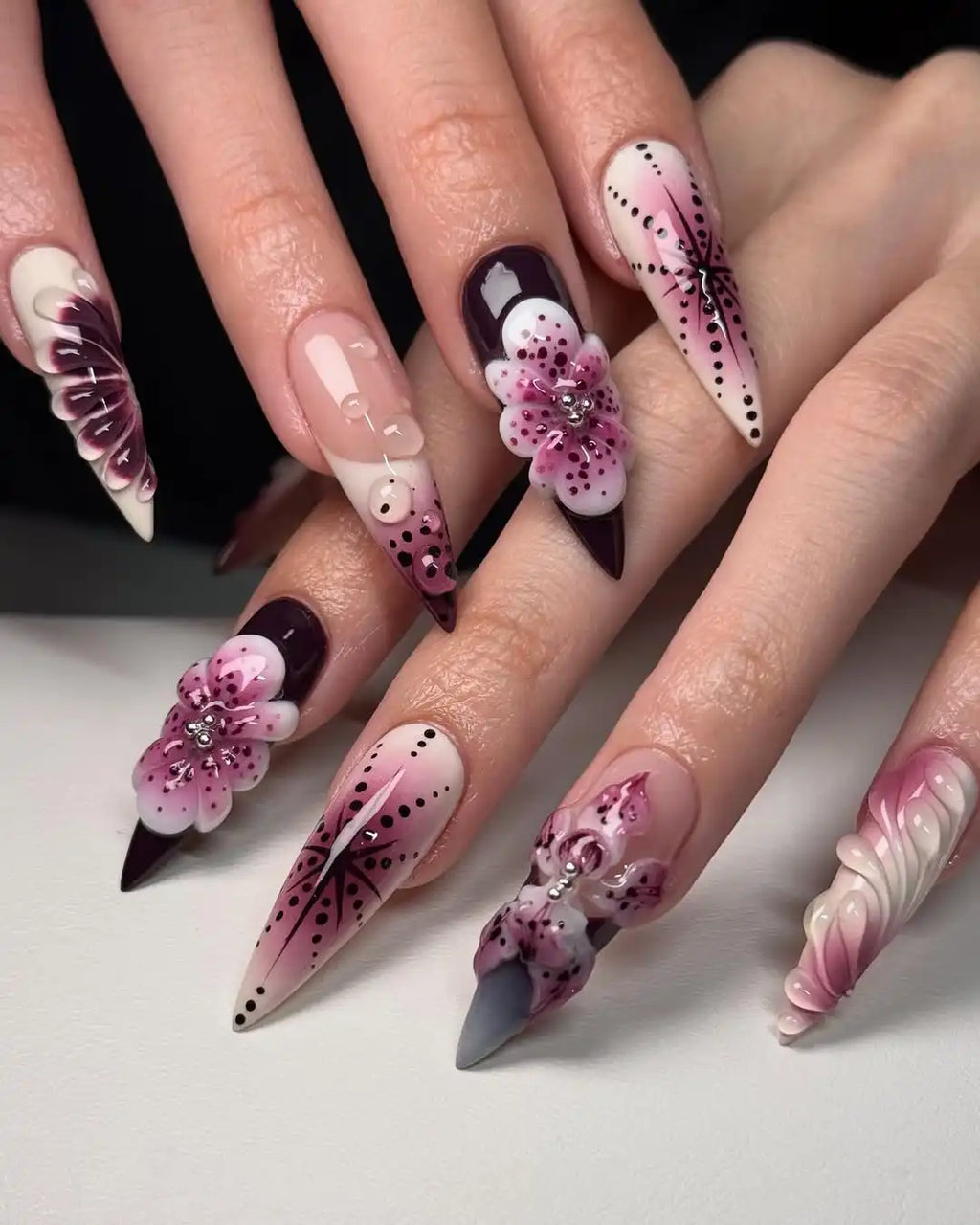 Handmade Blossom Purple Style Beautiful Press on Nails D04
