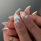 Handmade Blossom Silver Butterfly 3D Press on Nails W86
