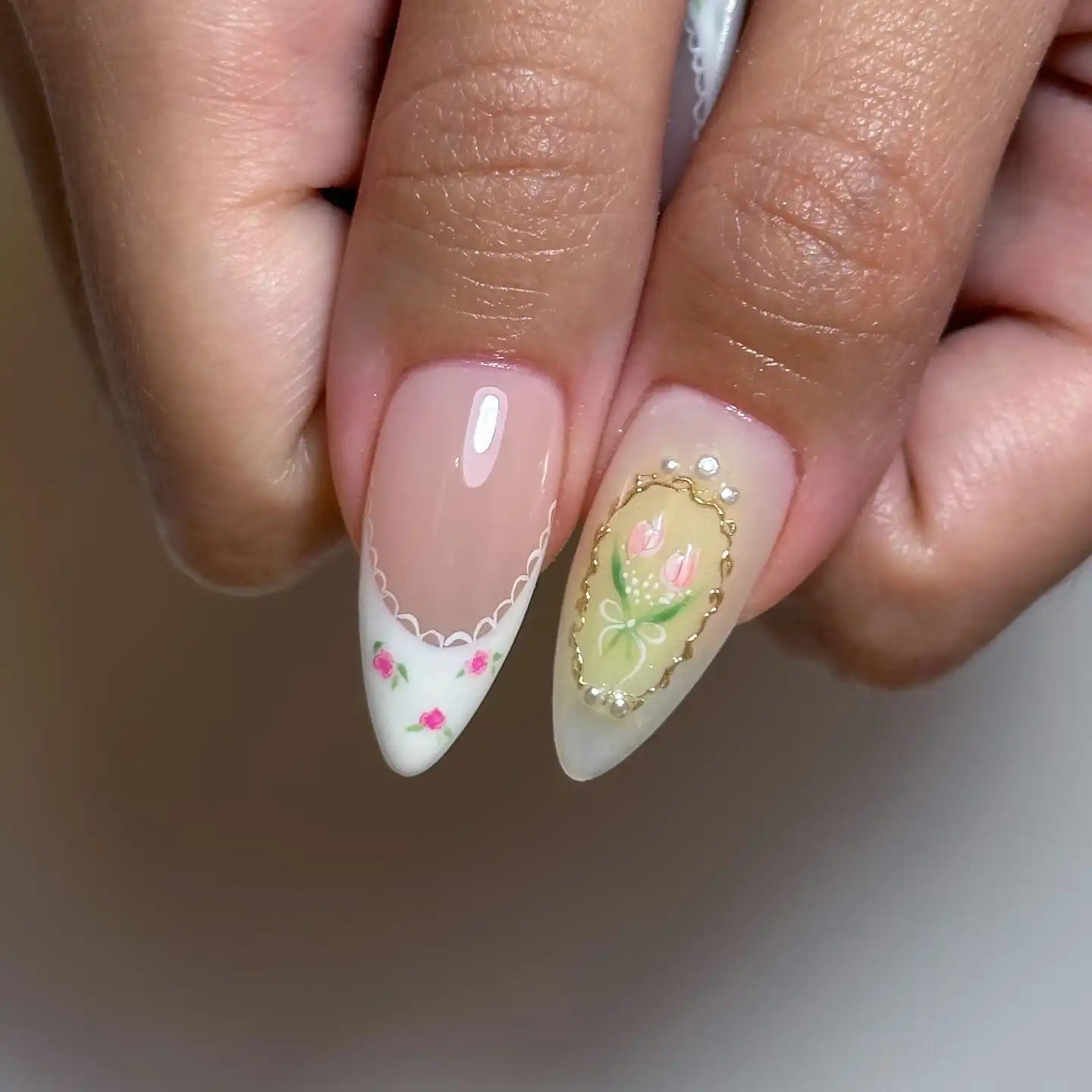 Handmade Blossom Strawberry French Tip Pretty Fake Nails Y97