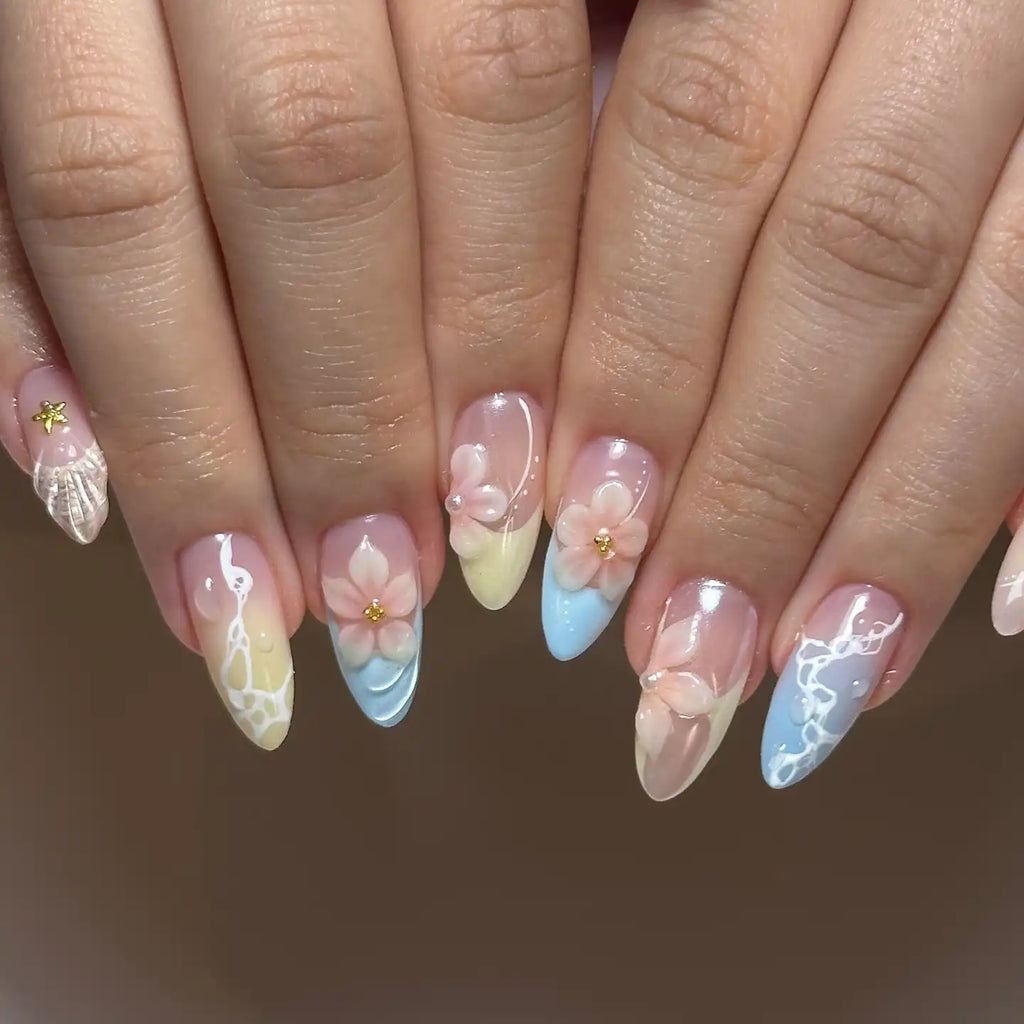 Handmade Blossom Tip Seashell Pink Press on Nails Q25