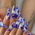 Handmade Blue Purple Watercolor Floral Fantasy Artistic Press on Nails M63