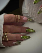 Handmade Bold Green Beetle Wings Gold Chrome Accent Nature Art Press on Nails P29