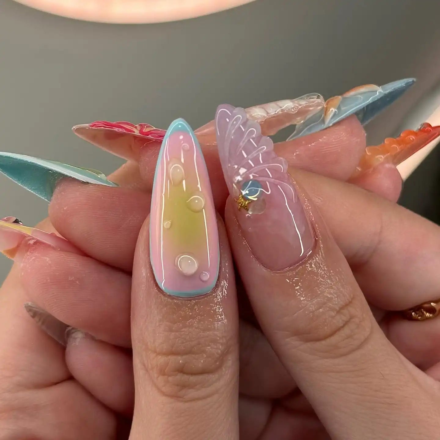 Handmade Bright Colorful Starfish Seashell Summer Fake Nails G91