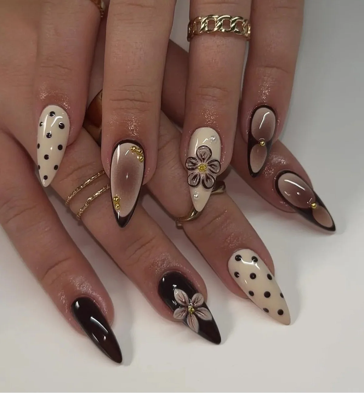 Handmade Burgundy Ombre Swirl 3D Flower Wine Elegant Press on Nails K68