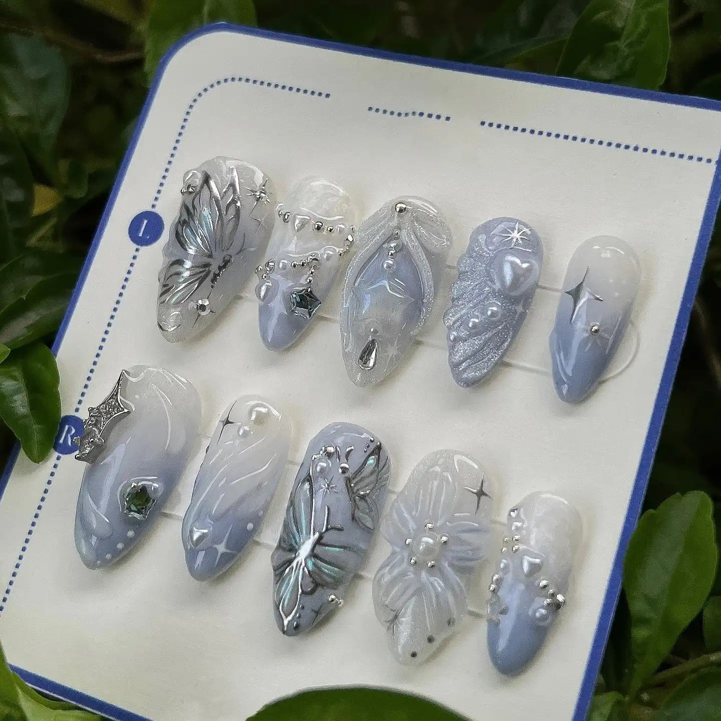 Handmade Butterfly Pearl Star Moon Press on Nails Q82