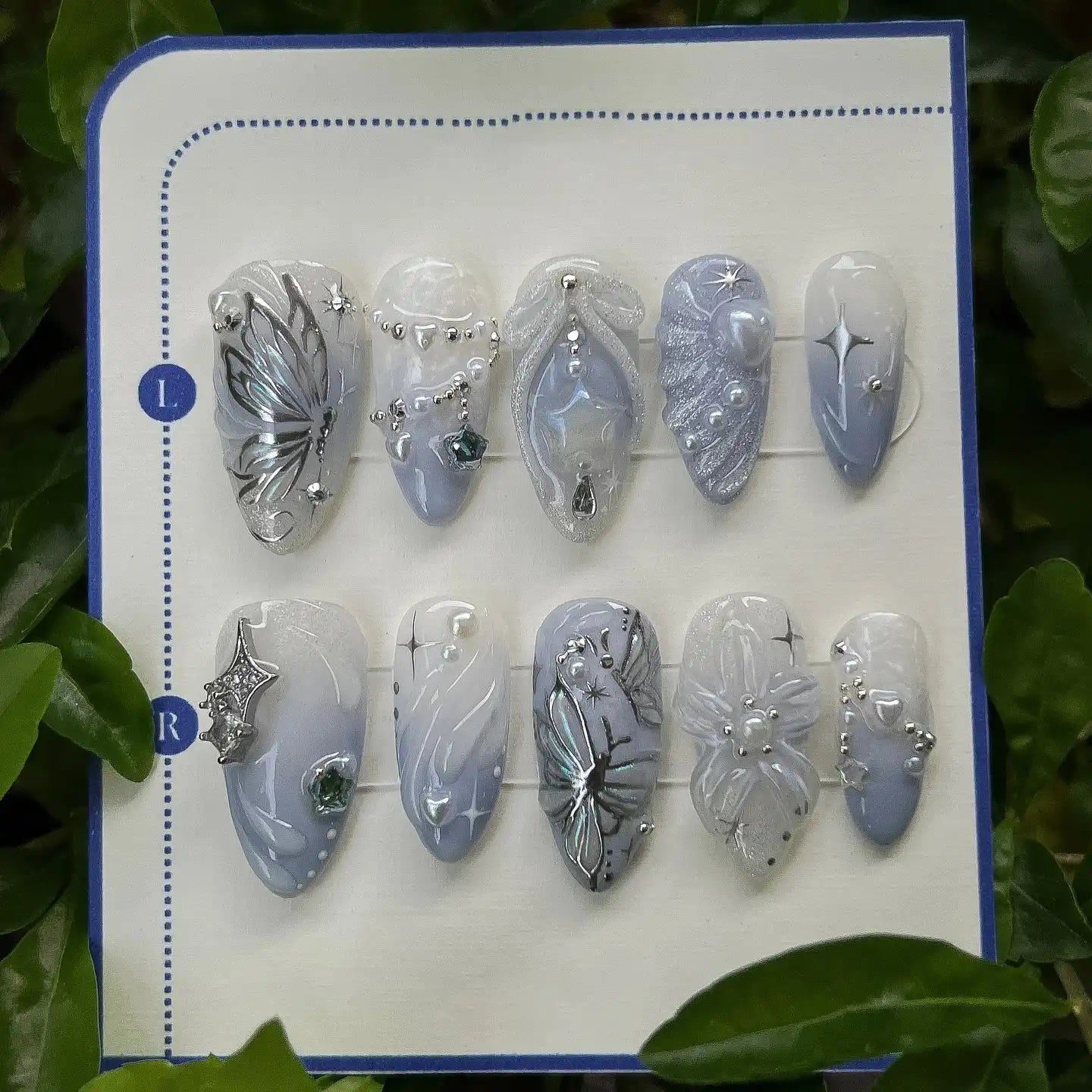 Handmade Butterfly Pearl Star Moon Press on Nails Q82