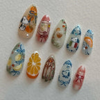 Handmade Cartoon Citrus Orange Fruit Wine Cute Summer Press on Nails S36