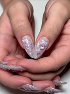 Handmade Celestial Enchantment Purple Heart Golden Bow Press on Nails V37