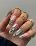 Handmade Celestial Green Nude Star Moon Sun Elegant Galaxy Press on Nails G46