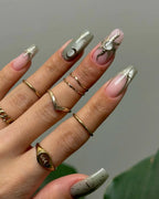 Handmade Celestial Green Nude Star Moon Sun Elegant Galaxy Press on Nails G46