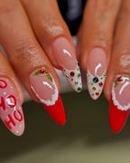 Handmade Christmas Ho Ho Ho and Holly Design Press on Nails V20