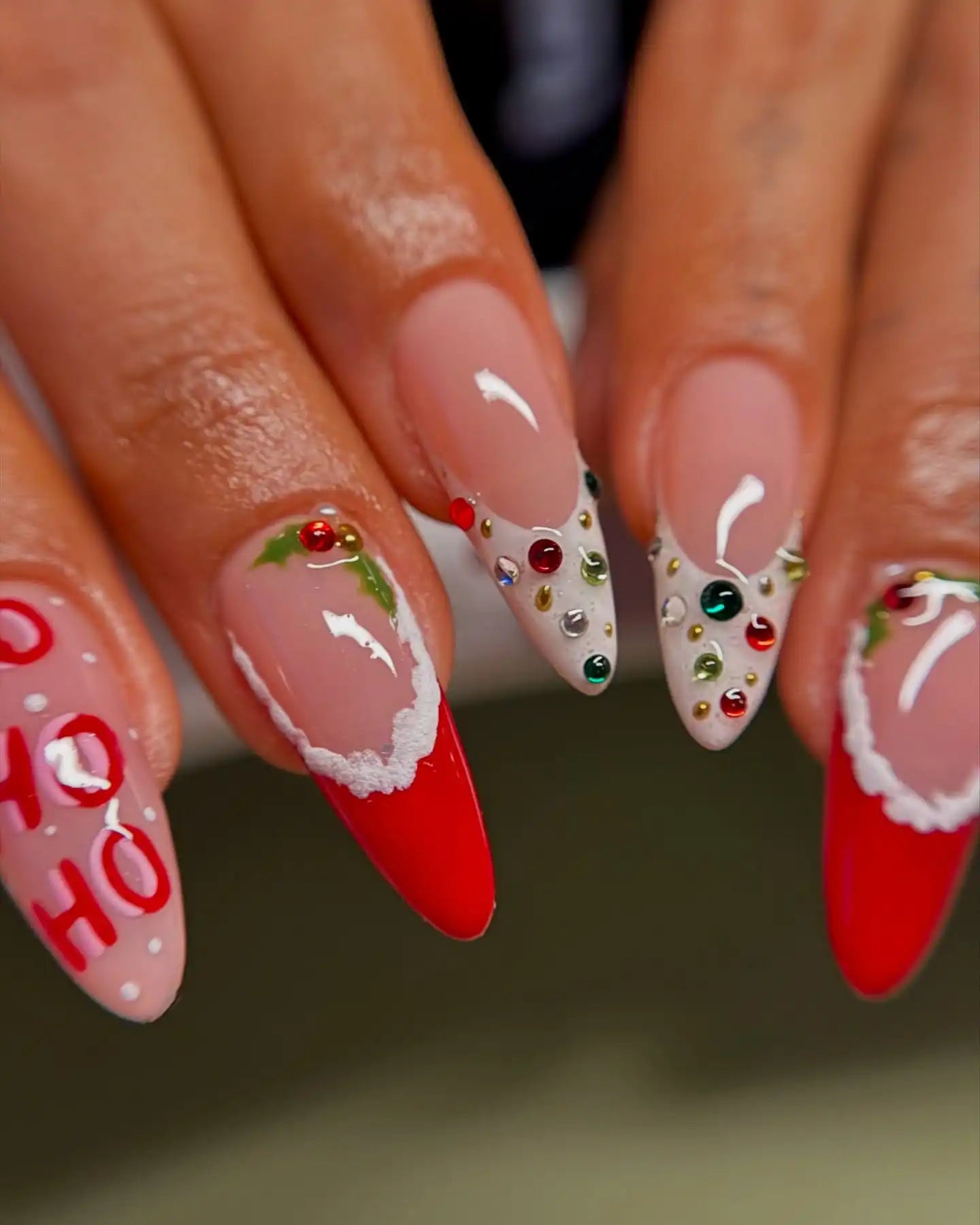 Handmade Christmas Ho Ho Ho and Holly Design Press on Nails V20