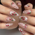Hand-painted Strawberry Lace French Tip Pearl Aesthetic Press on Nails G18
