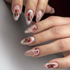 Hand-painted Strawberry Lace French Tip Pearl Aesthetic Press on Nails G18