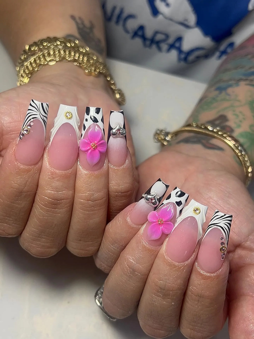 Handmade Animal Print 3D Floral Luxury Press on Nails T32