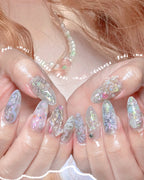 Opaline Daydream Press On Nails by FudiNails | Iridescent Holographic 3D Butterfly Nails | OA05LD