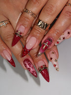 Burgundy Leopard & 3D Red Gem Press On Nails by Icy Nails 4u | Luxury Cat Eye Stiletto | OB03LU