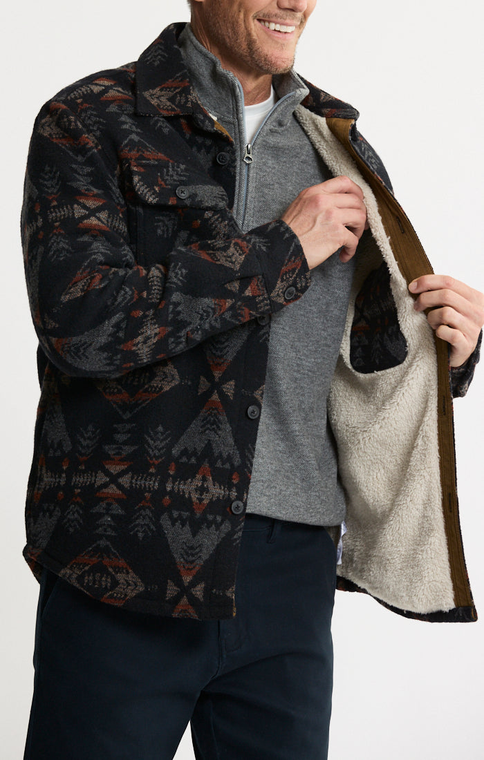 Sherpa Lined Wool Blend Shirt Jacket
