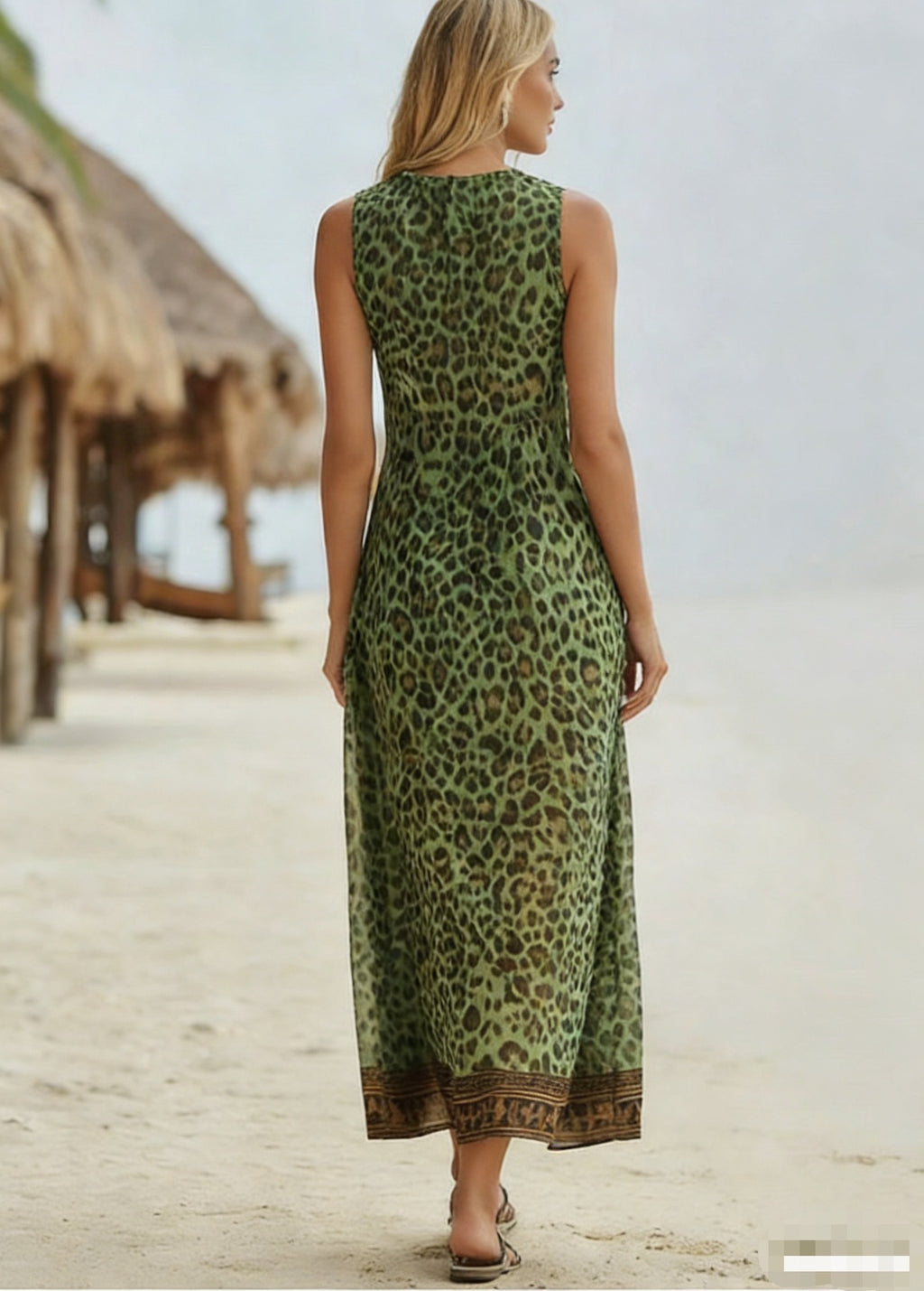Elegant Leopard Print V-Neck Sleeveless Summer Dress