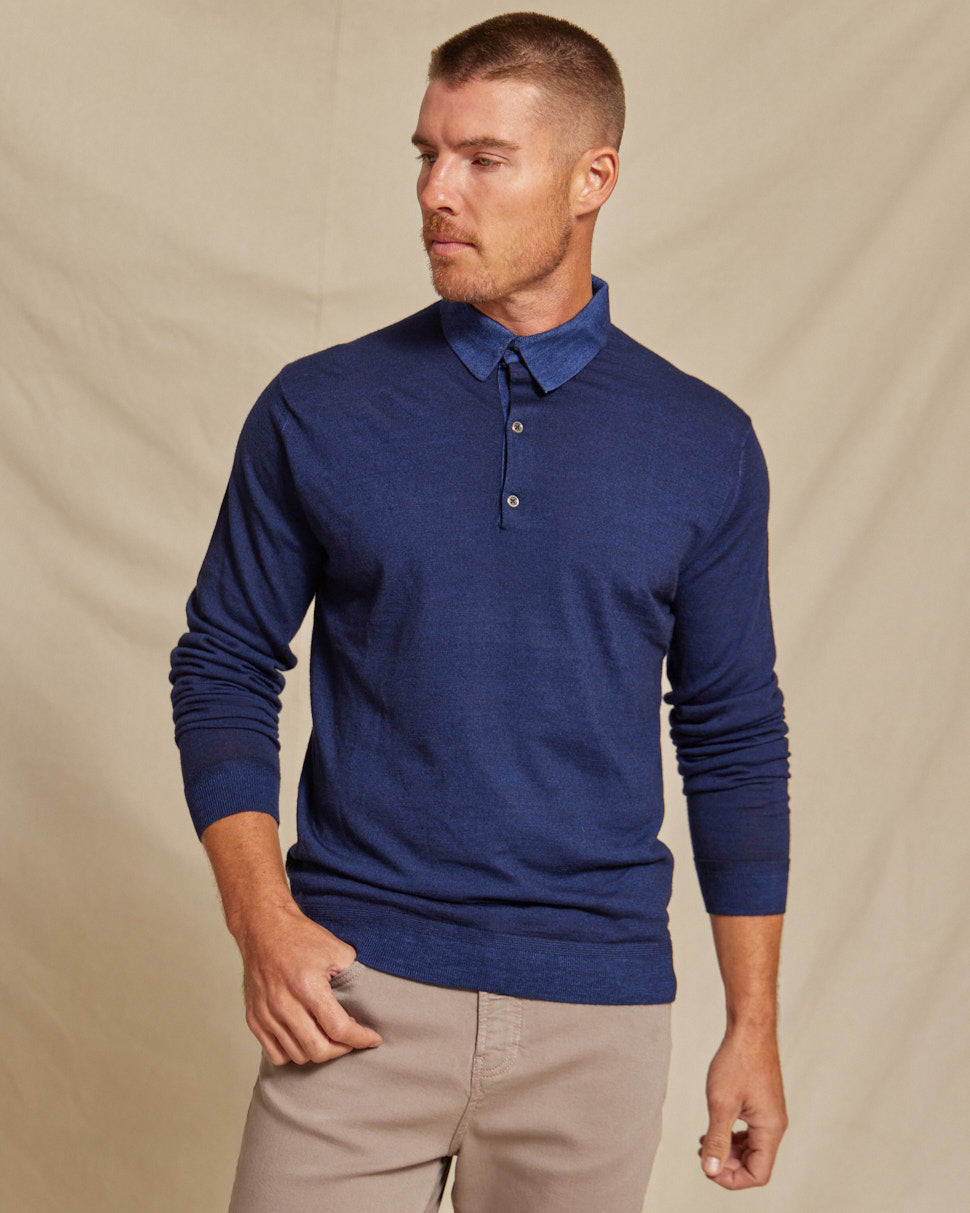 The Harrison - LS Lightweight MERINOmax Polo - Navy