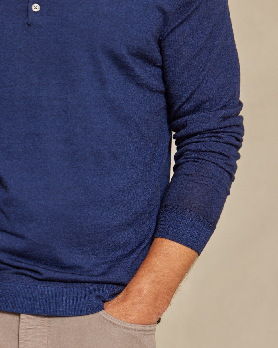The Harrison - LS Lightweight MERINOmax Polo - Navy