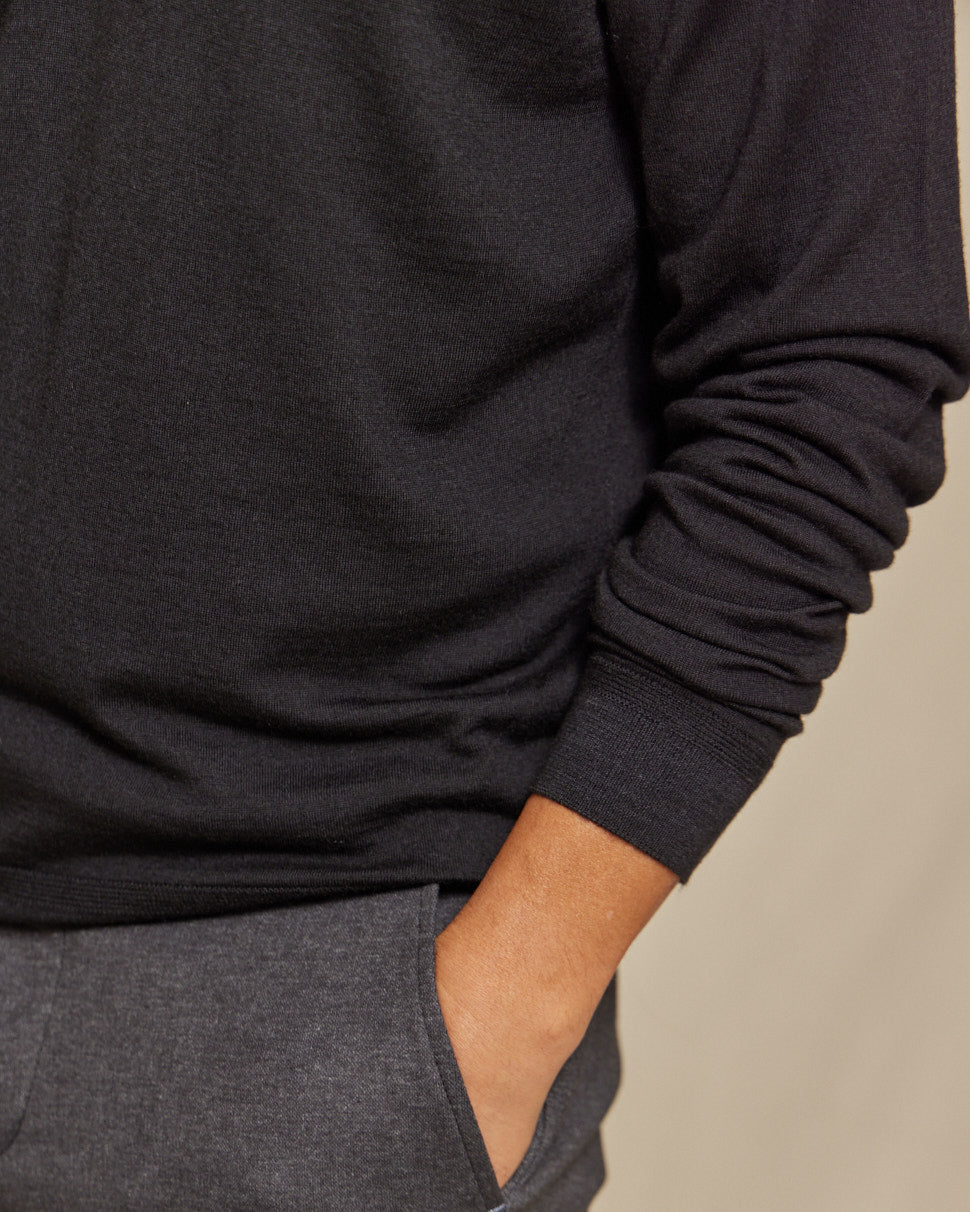 The Harrison - LS Lightweight MERINOmax Polo - Black