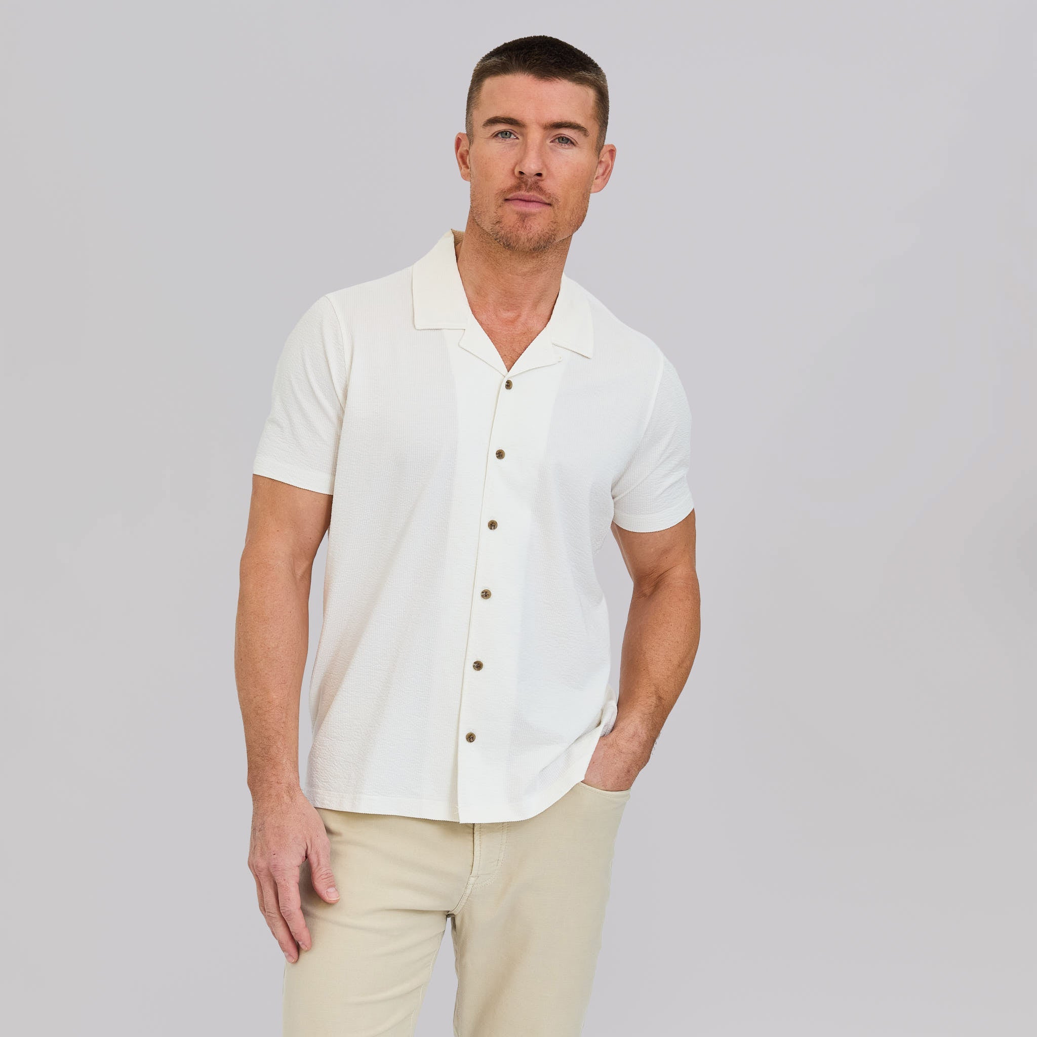 The Bodhi - Stretch Seersucker Cabana Shirt - White
