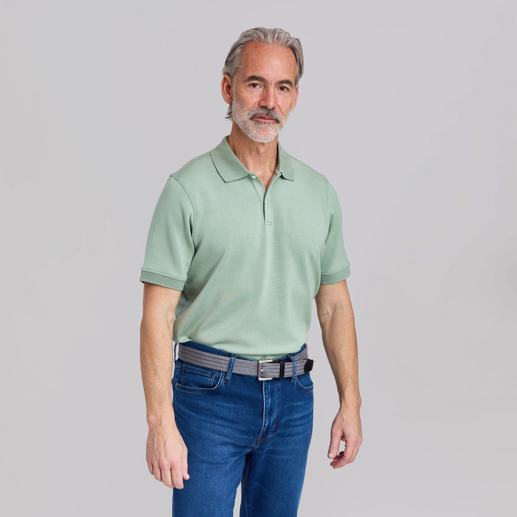 The Holden - Sand Washed Double Knit SS Polo - Pine