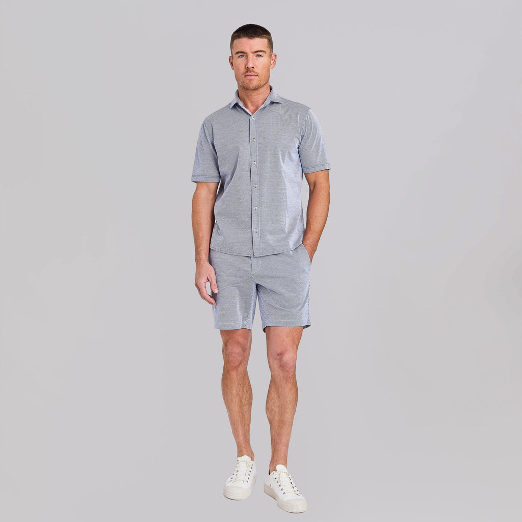 The Cole - Stretch Seersucker SS Shirt - Navy/White