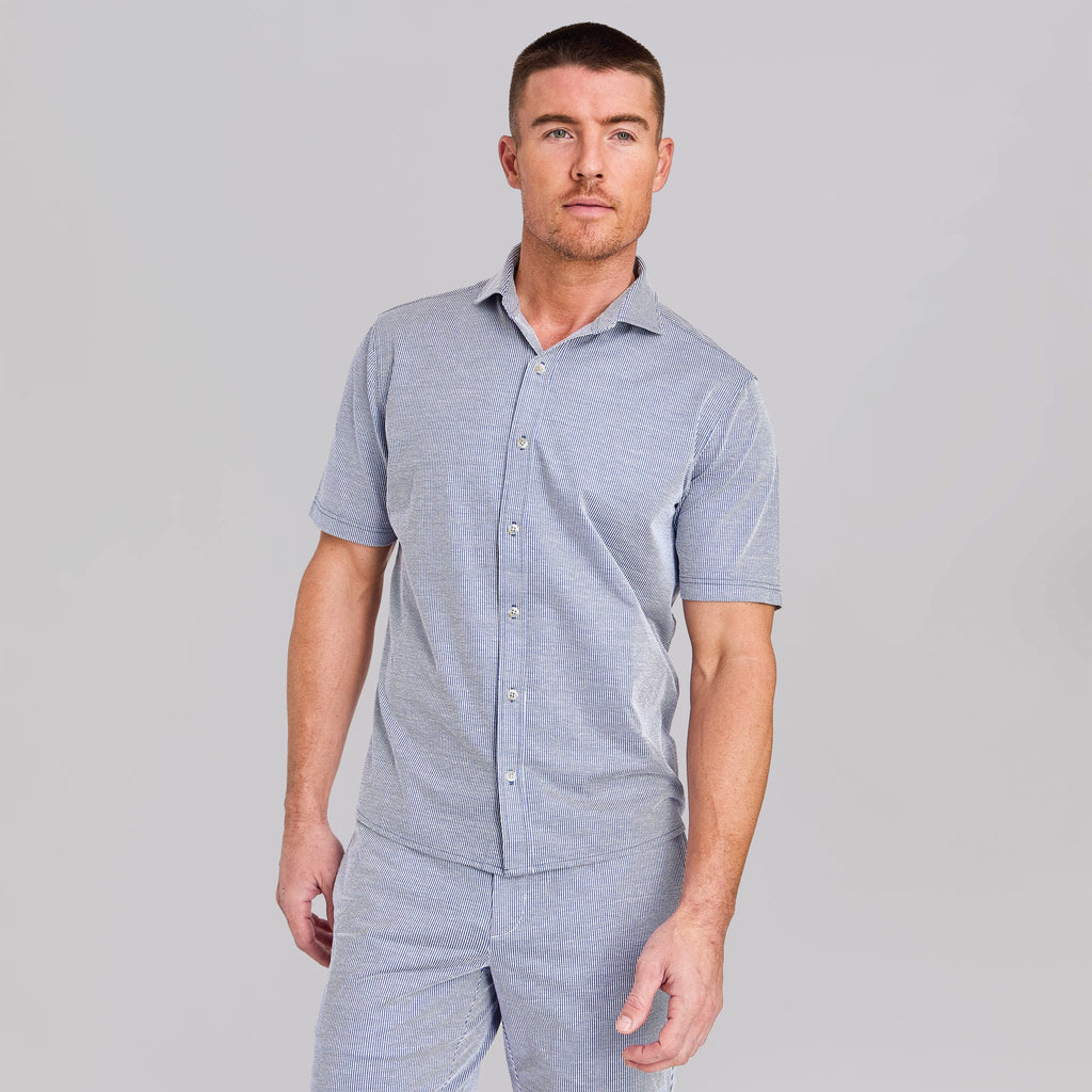The Cole - Stretch Seersucker SS Shirt - Navy/White