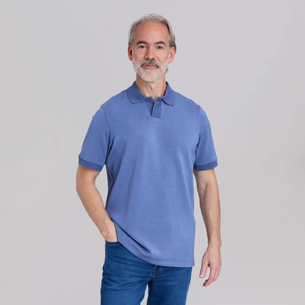 The Yates - Sand Washed Double Knit SS Polo - Lagoon