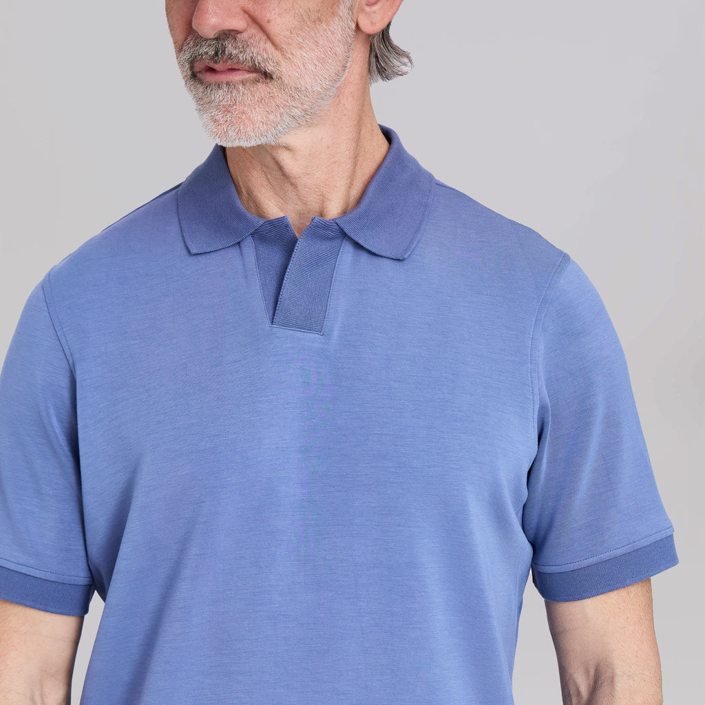 The Yates - Sand Washed Double Knit SS Polo - Lagoon