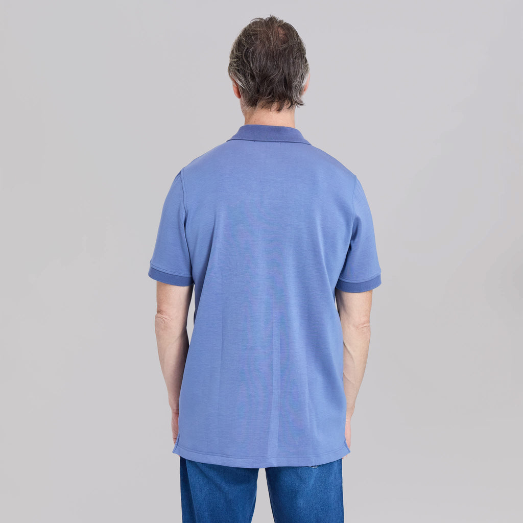 The Yates - Sand Washed Double Knit SS Polo - Lagoon