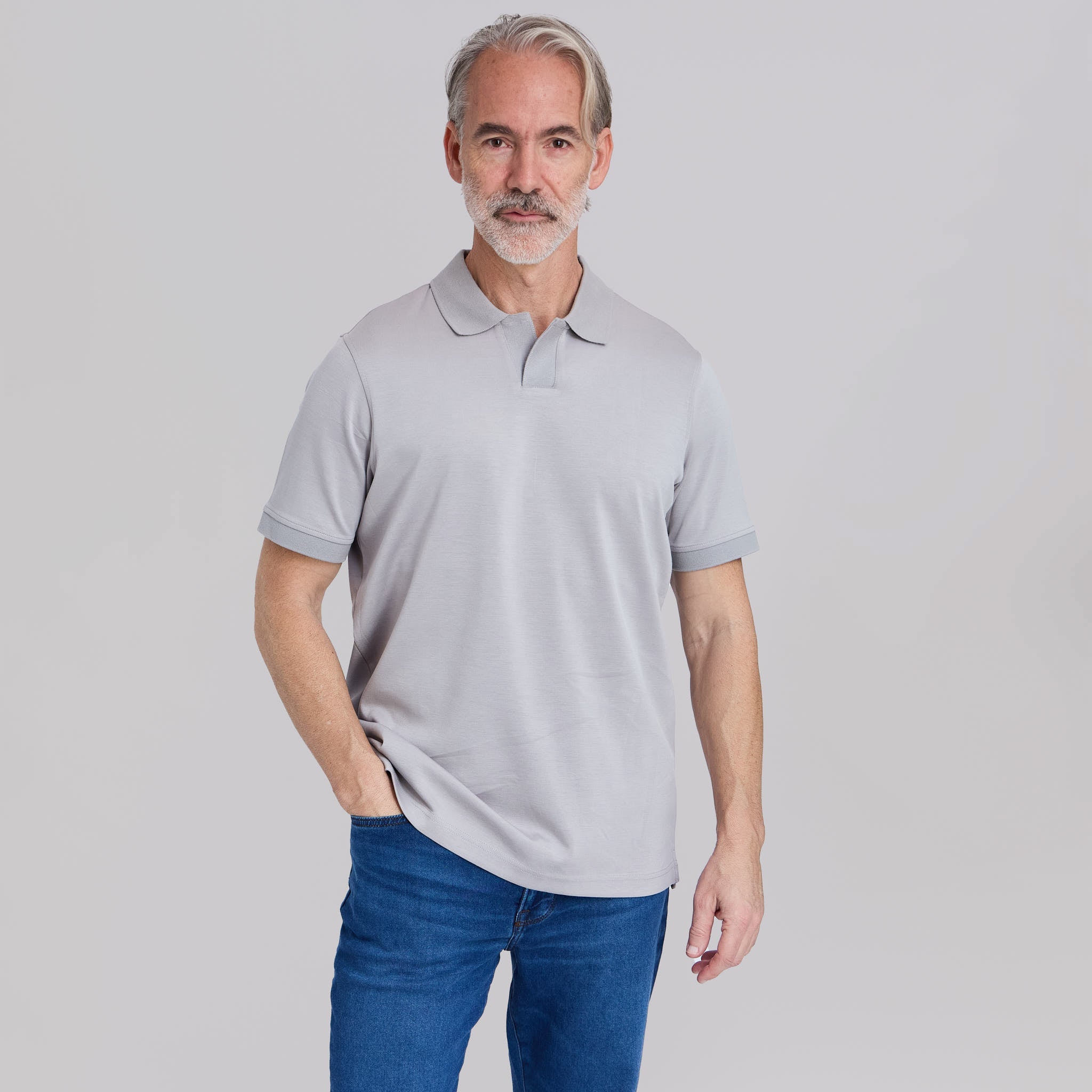 The Yates - Sand Washed Double Knit SS Polo - Mist Grey