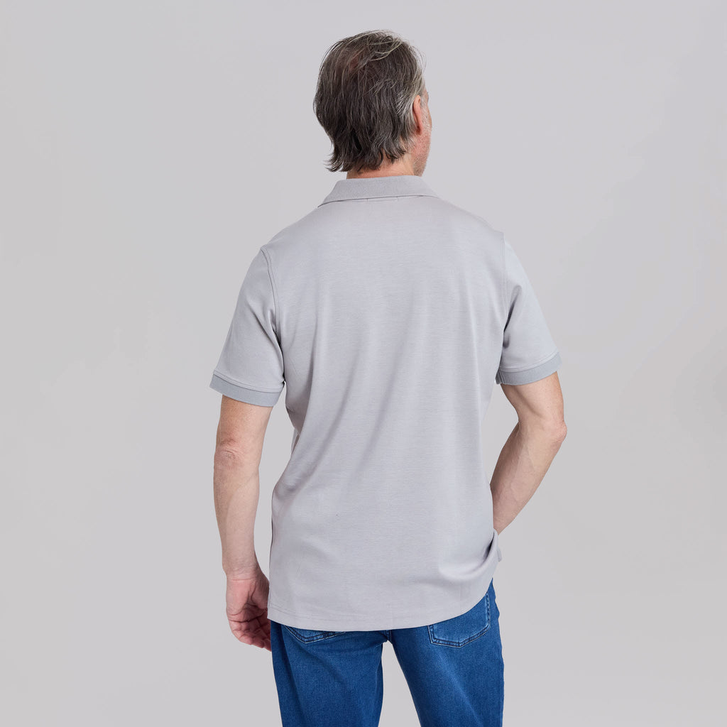 The Yates - Sand Washed Double Knit SS Polo - Mist Grey