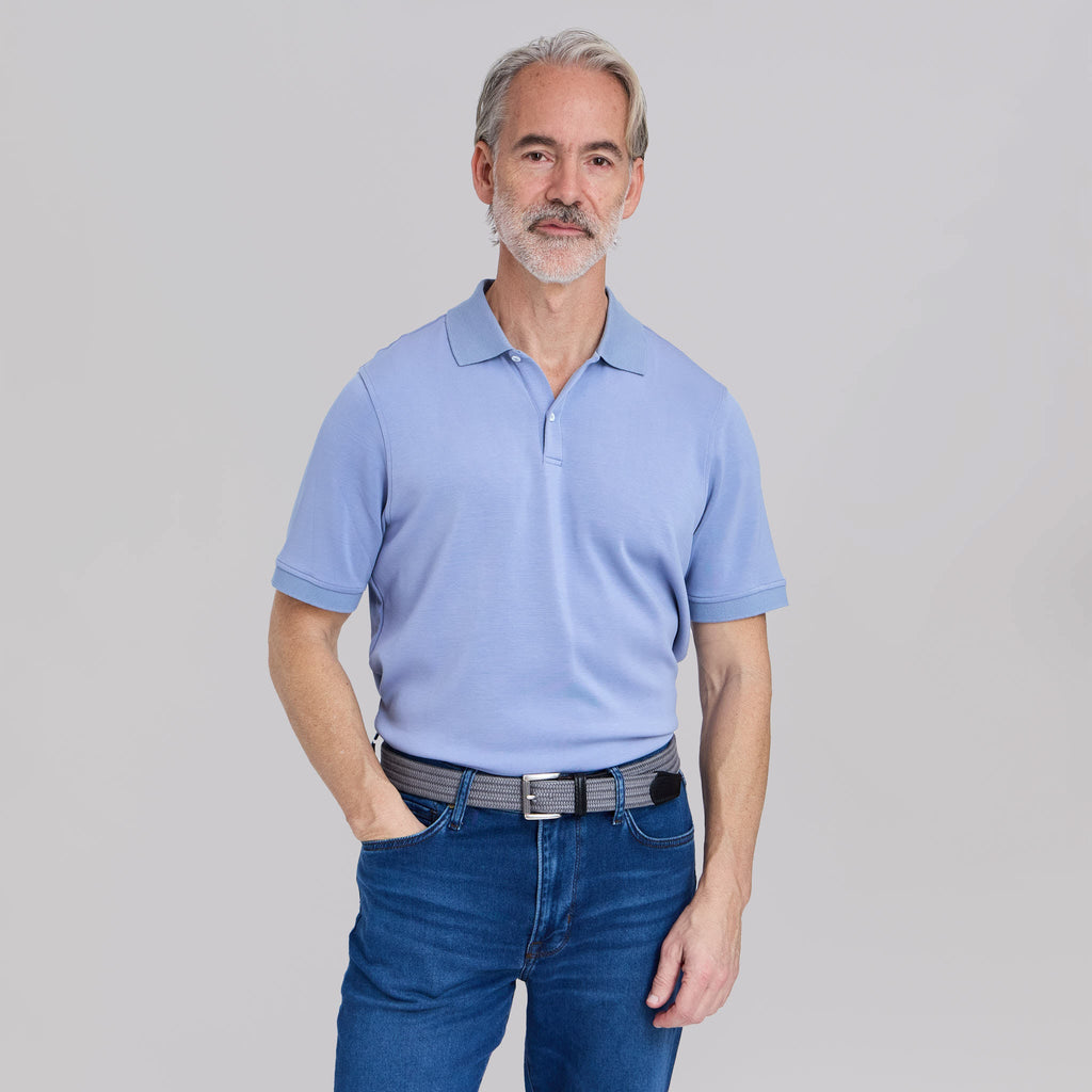 The Holden - Sand Washed Double Knit SS Polo - Blue Dusk
