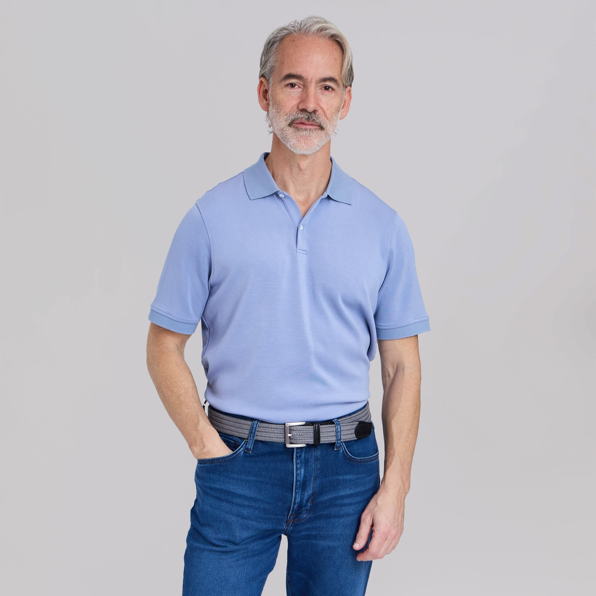 The Holden - Sand Washed Double Knit SS Polo - Blue Dusk