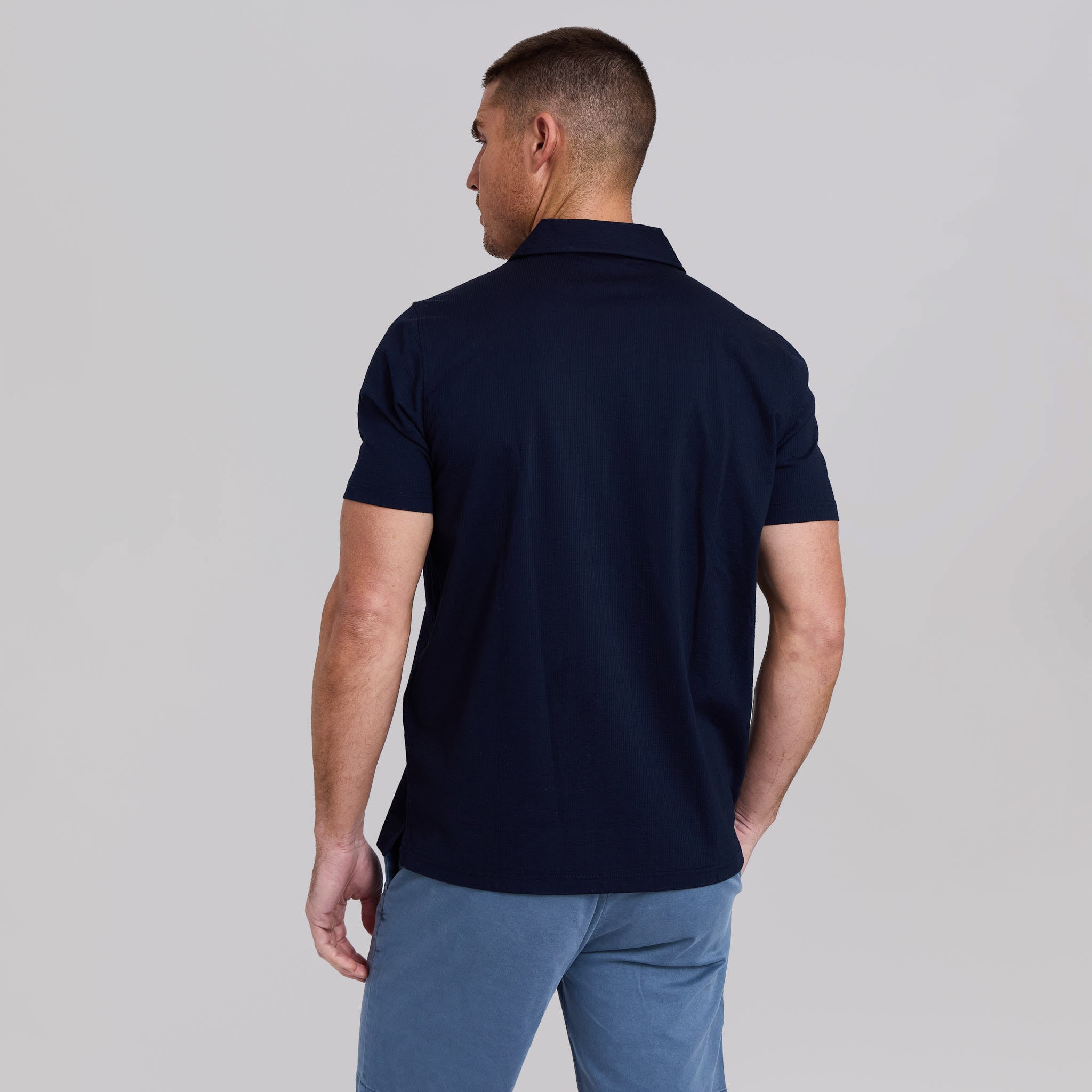 The Bodhi - Stretch Seersucker Cabana Shirt - Navy