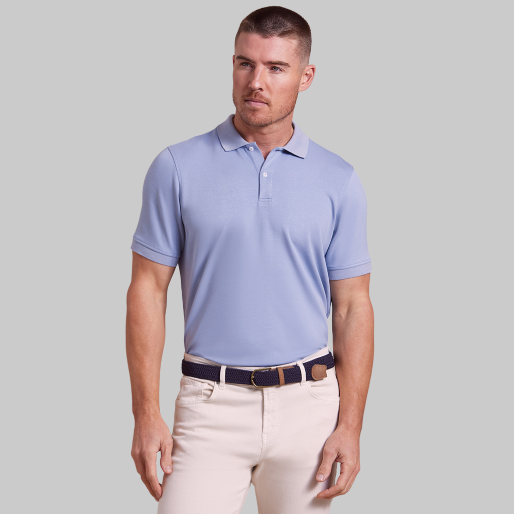The Holden - Sand Washed Double Knit SS Polo - Sky Blue