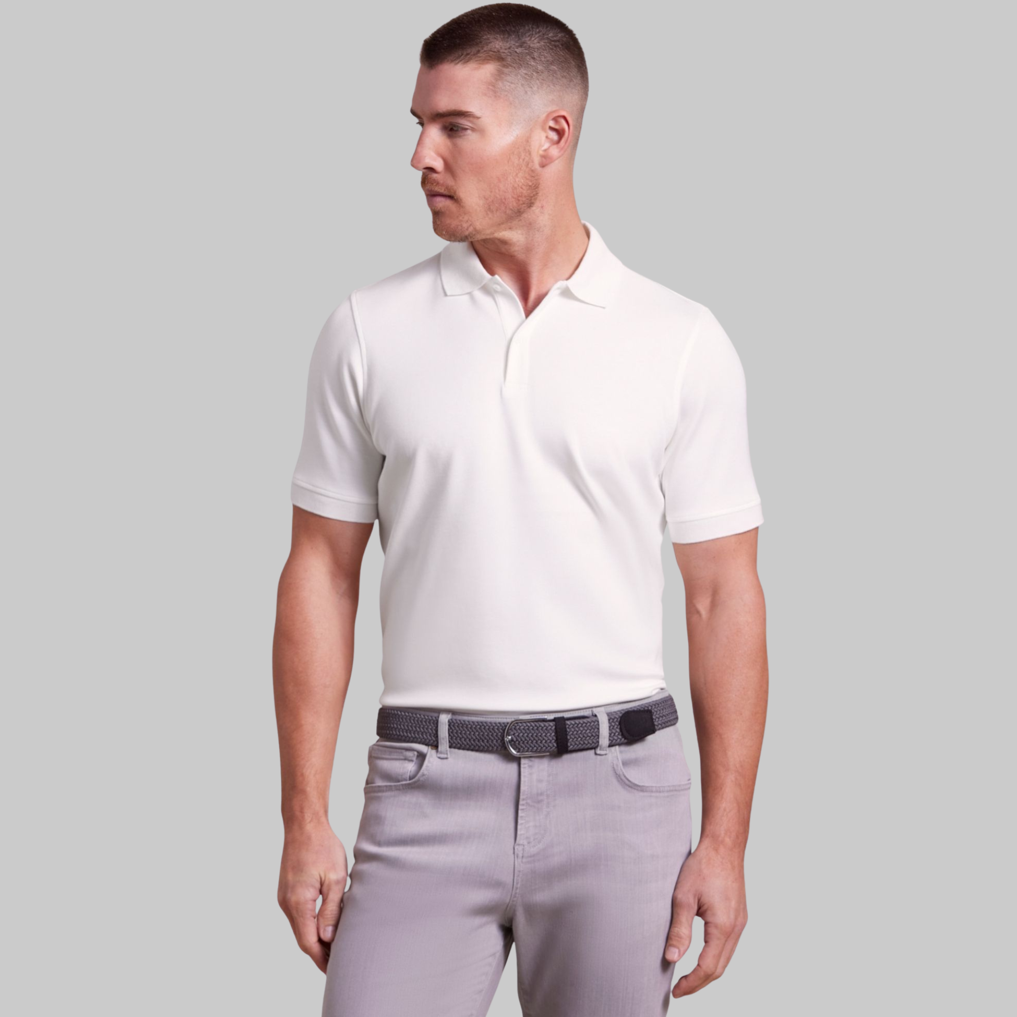 The Holden - Sand Washed Double Knit SS Polo - White