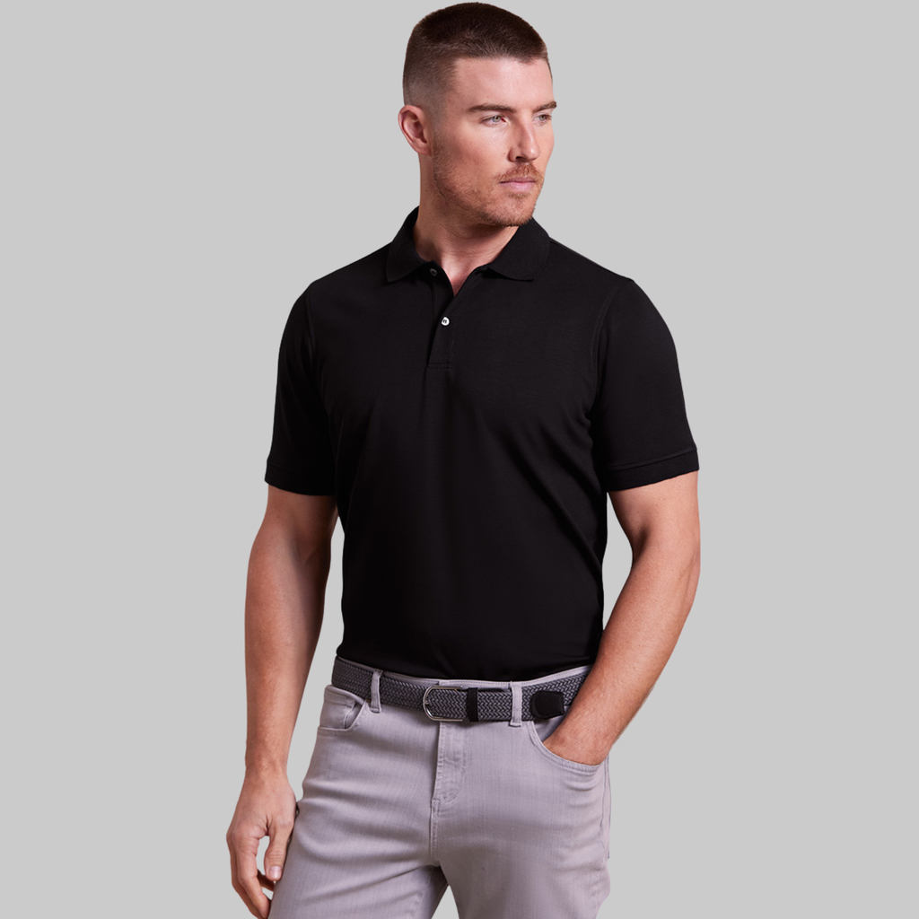 The Holden - Sand Washed Double Knit SS Polo - Black