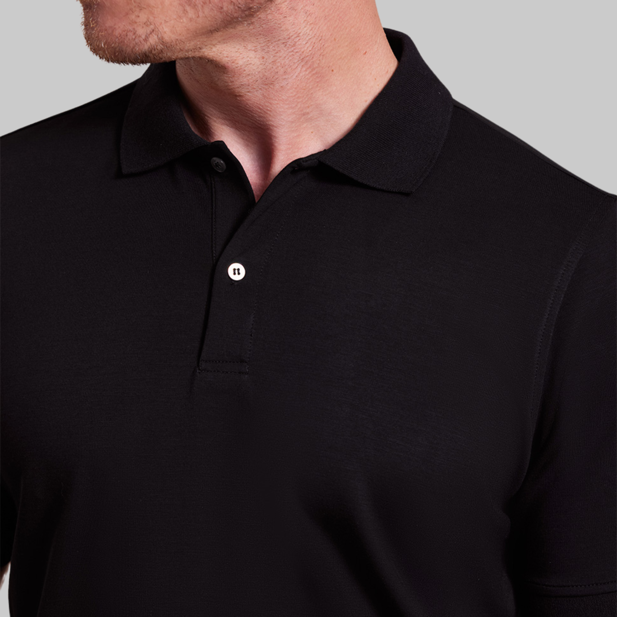 The Holden - Sand Washed Double Knit SS Polo - Black