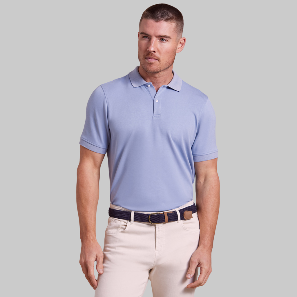 The Holden - Sand Washed Double Knit SS Polo - Sky Blue