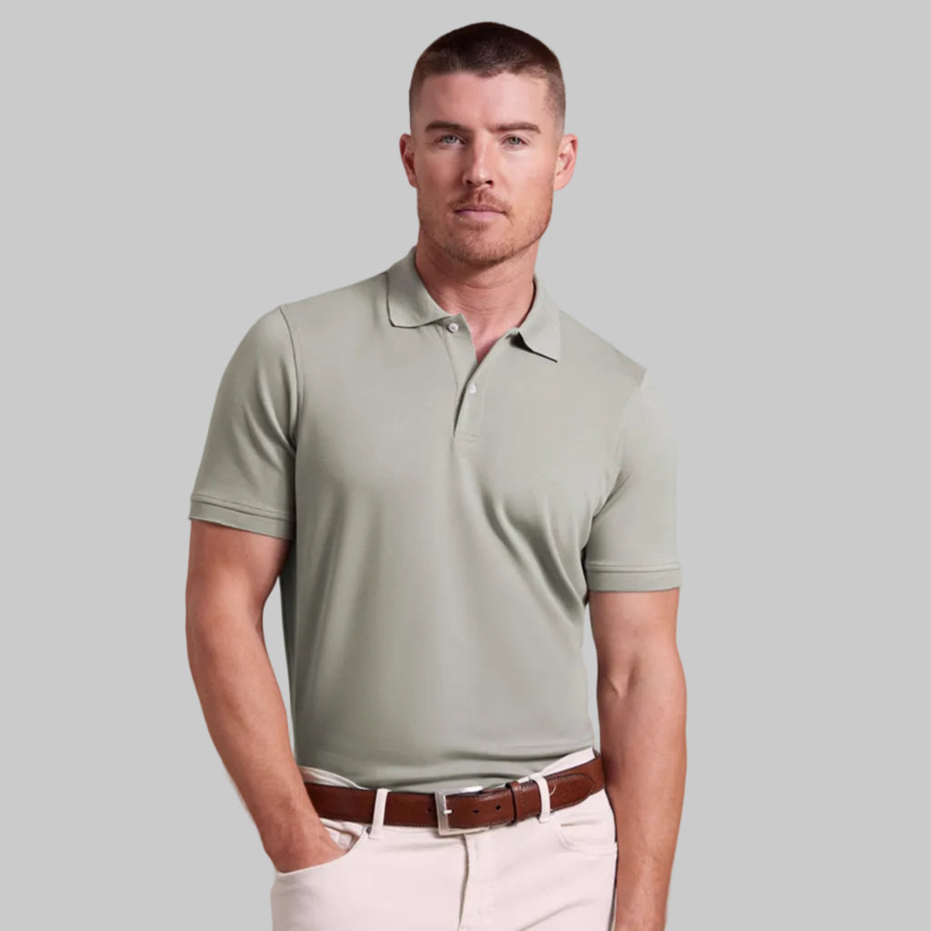The Holden - Sand Washed Double Knit SS Polo - Olivine