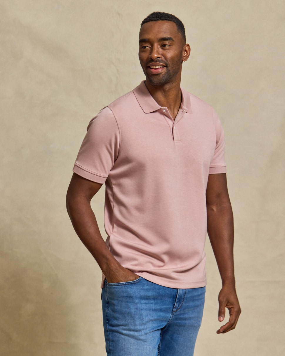 The Holden - Sand Washed Double Knit SS Polo - Powder Pink