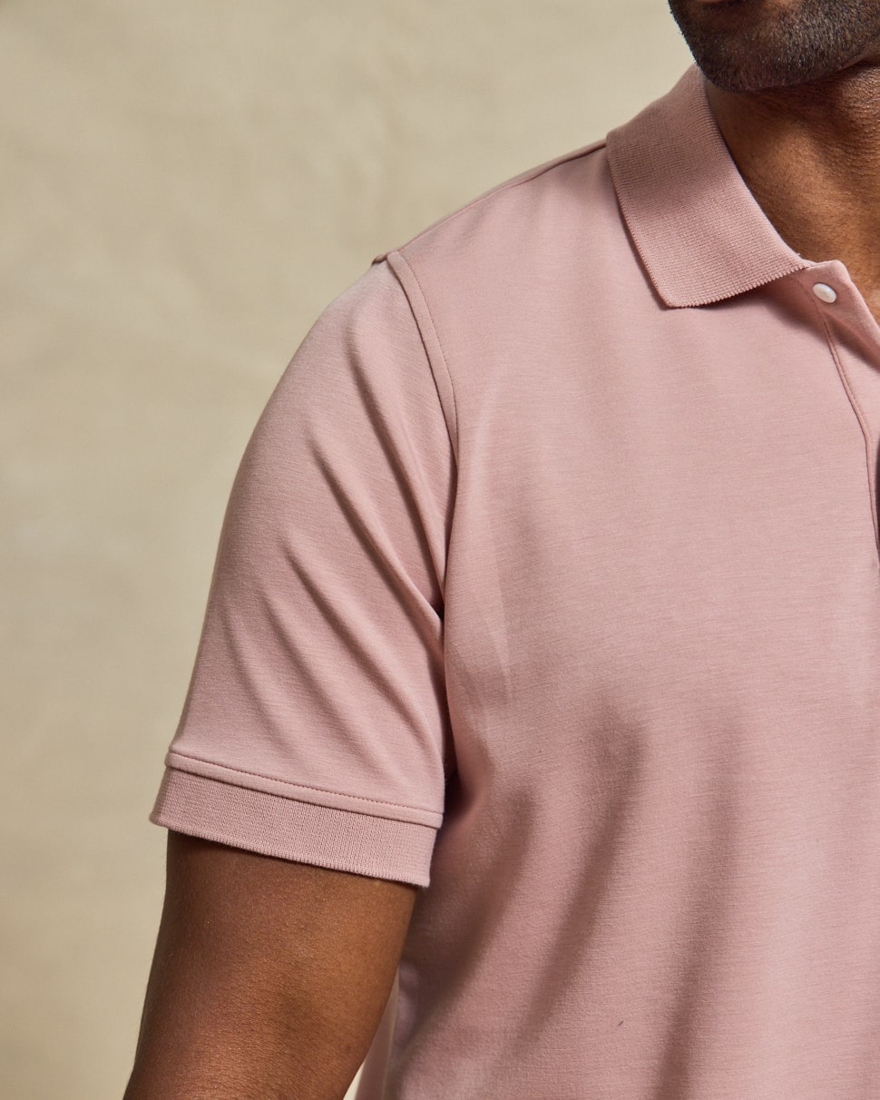 The Holden - Sand Washed Double Knit SS Polo - Powder Pink