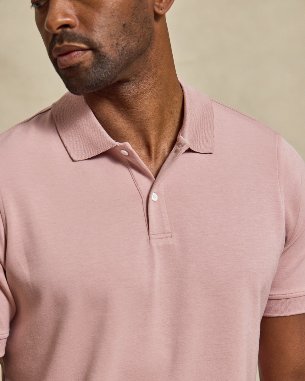 The Holden - Sand Washed Double Knit SS Polo - Powder Pink