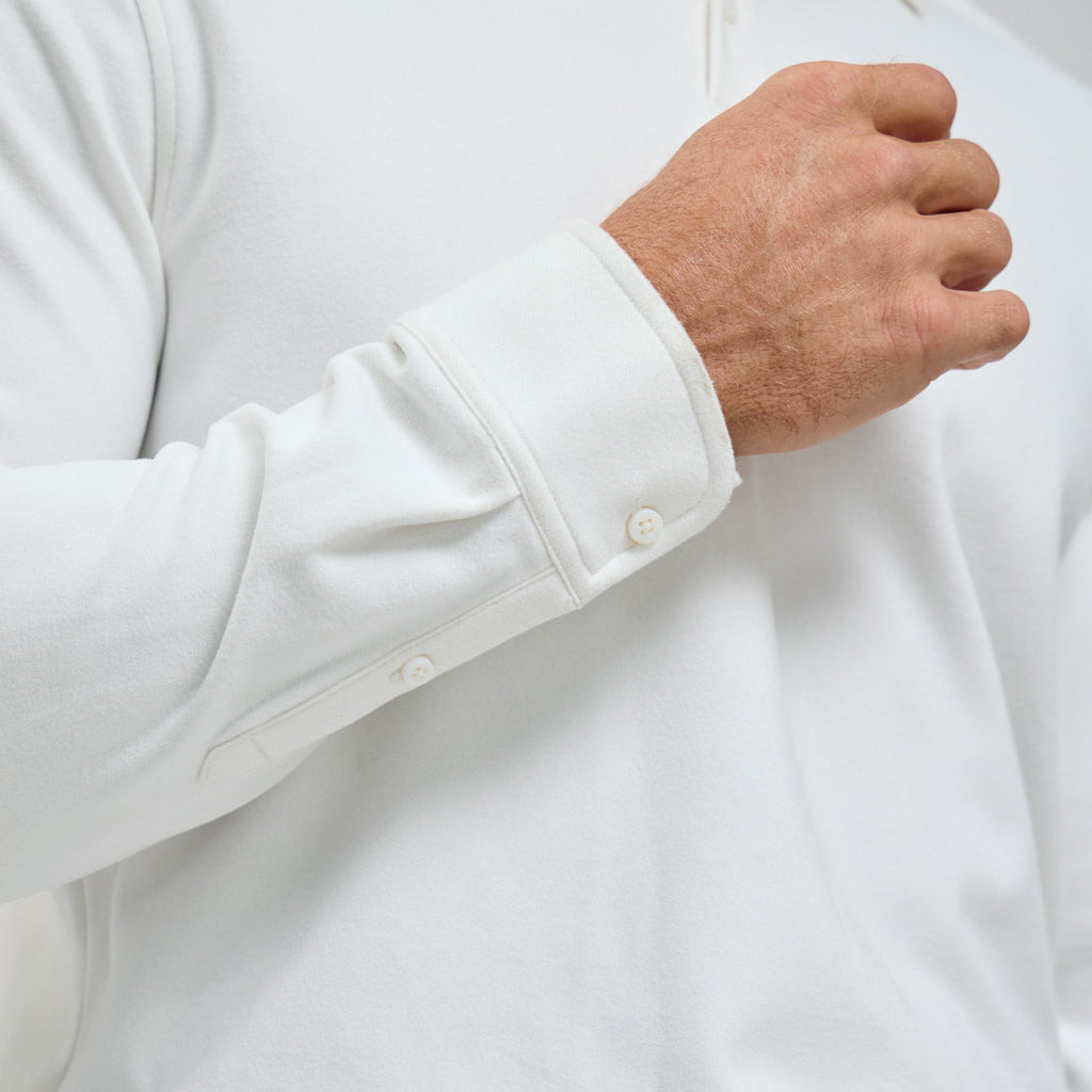 The Braden - Tech Wool Long Sleeve Polo - White