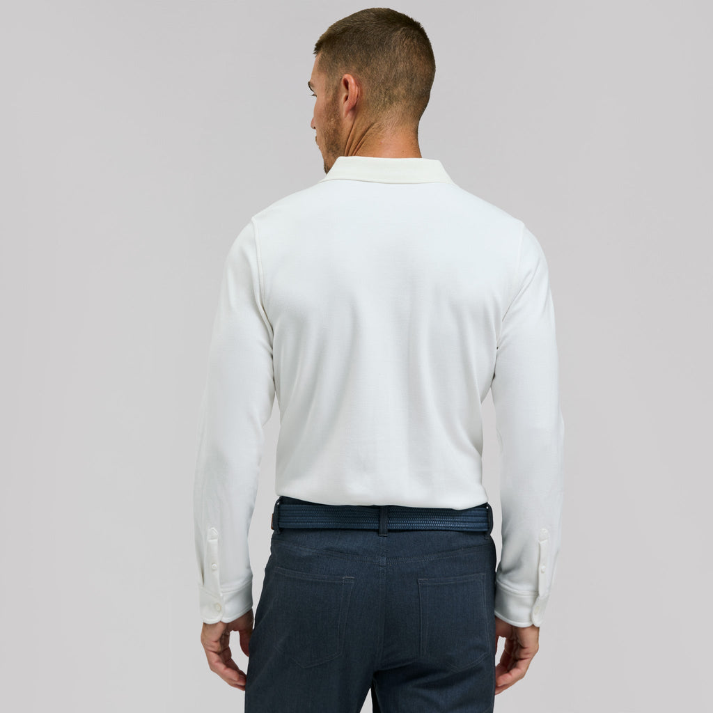 The Braden - Tech Wool Long Sleeve Polo - White
